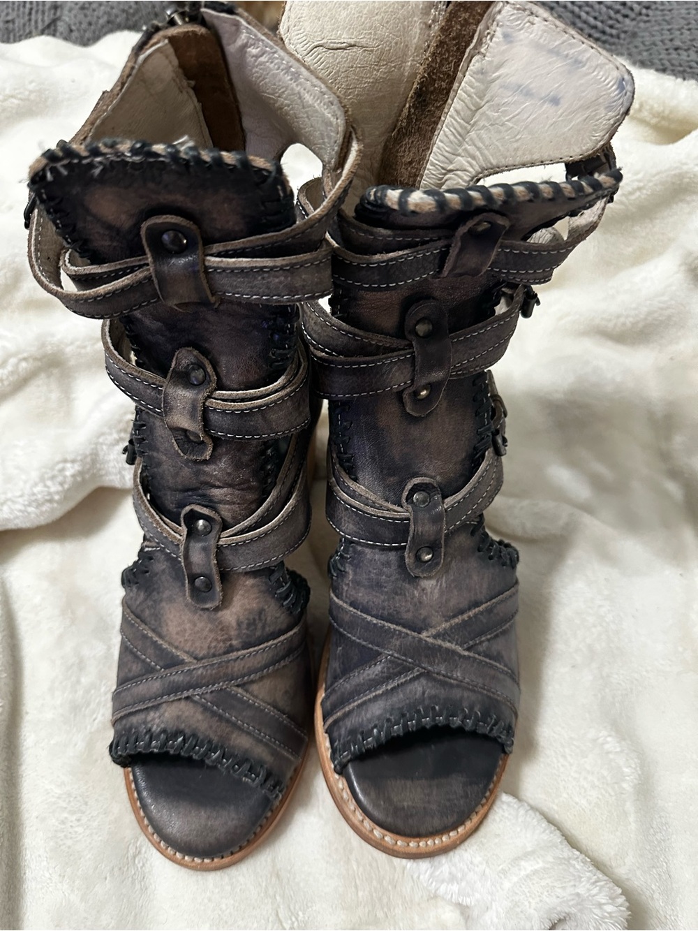Freebird Brave Women’s Distressed Brown Leather Buckle Sandal Boots